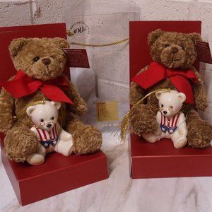 PAIR of Lenox American Bears * 100th Anniversary Ornament & Plush Teddy NIB BOGO